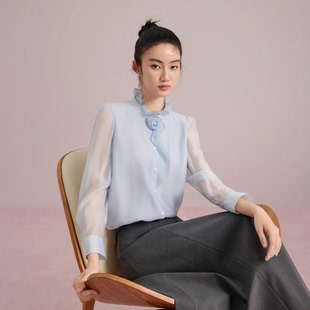 衬衣女夏 莱茵福莱尔新中式 上衣法式 独特精致小资衬衫 清爽通勤薄款