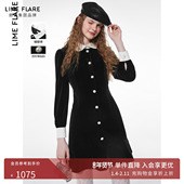 莱茵福莱尔赫本风丝绒法式 小众别致连衣裙新款 收腰娃娃领