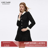 朗姿 莱茵福莱尔高级感气质miu系流光钻扣小香风羊毛连衣裙女长袖