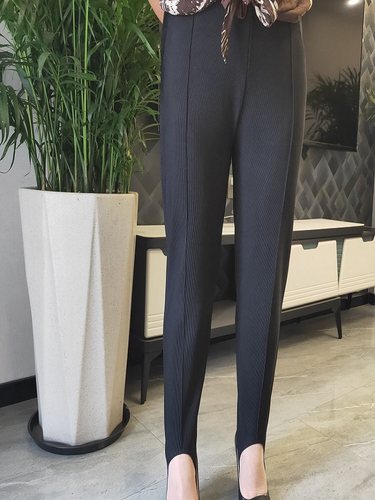 条纹老式脚踏宽松外穿妈妈女裤子