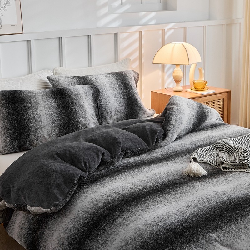 2025新款仿兔毛绒渐变加厚保暖家用卧室轻奢床笠床单款四件套