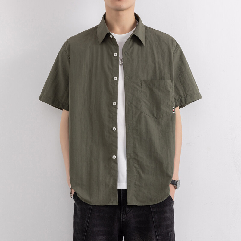 莎莫尔短袖衬衫男夏季新款冰丝衬衣外套男生夏天休闲工装长袖寸衫