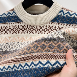 恒源祥高端纯羊毛衫 圆领毛衣男冬 秋冬全羊毛花色毛线衣针织打底衫