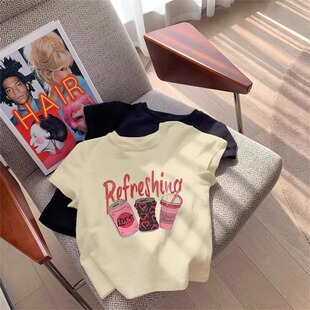 女童印花短袖T恤纯棉圆领童装夏季2026新款儿童洋气短款夏装上衣