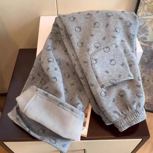 女童Kitty猫印花薄款阔腿裤春装2026新款大童运动裤子休闲直筒裤