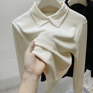 薄绒长袖 新款 t恤大童内搭儿童翻领上衣 2025秋冬装 女童德绒打底衫