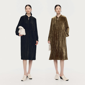 系带领丝绒连衣裙黑色长裙女 新款 天猫臻选 AUM噢姆2025年冬季