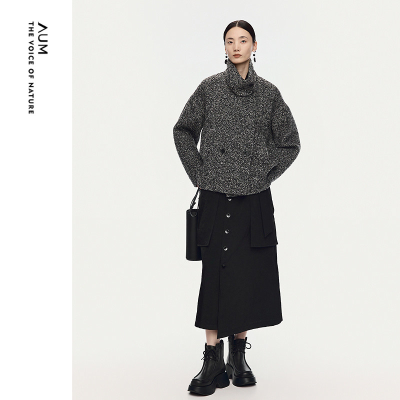 【商场同款】AUM噢姆2025年冬季新款细圈圈纱双层花呢高领外套女,女装/女士精品,短外套,淘宝优惠券,粉丝福利购,淘宝优惠卷