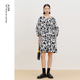 黑色宽松文艺圆领印花连衣裙女 新款 FaFa裙 AUM噢姆2025年夏季