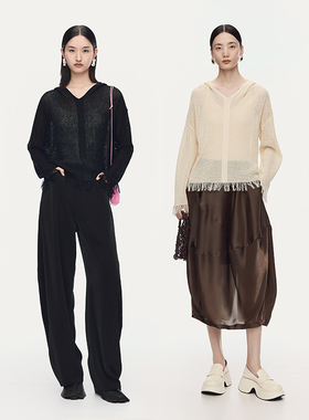 【消夏胶囊】AUM噢姆2025年秋季新款棉感镂空肌理连帽针织上衣女