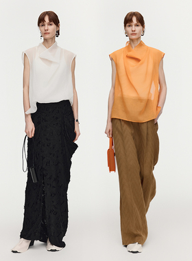 【大秀同款】AUM噢姆2026年春季新款巴厘纱半透优雅荡领无袖上衣