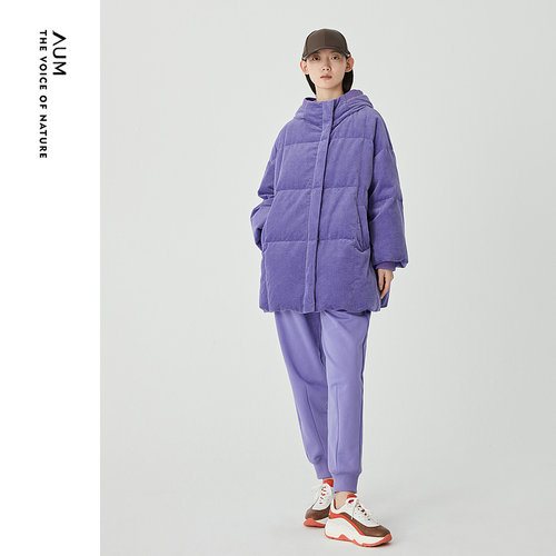 【暮空紫】AUM噢姆春季灯芯绒宽松外套鹅绒紫色羽绒服休闲棉服女