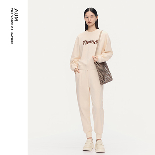 新款 AUM噢姆2025年秋季 棉感宽松廓形绣花卫衣休闲裤 轻松套装