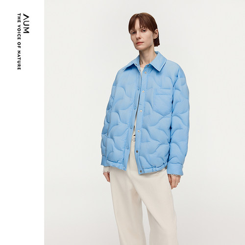 【商场同款】AUM噢姆2026年春季新款曲线压胶鹅绒衬衫式羽绒服女