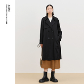 外套女款 收腰黑色休闲宽松双排扣中长款 商场同款 AUM噢姆春季