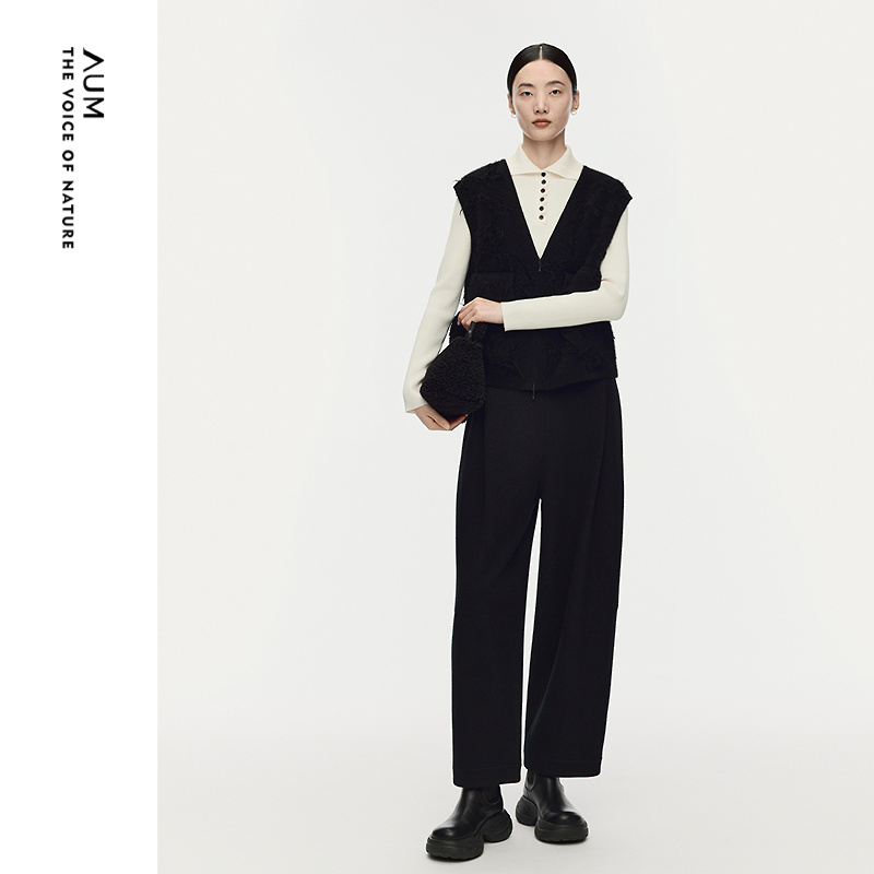 【商场同款】AUM噢姆2025年冬季新款毛棉轻肌理针织呢宽松阔腿裤