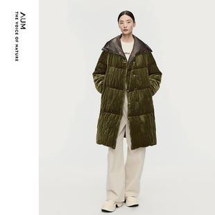 【天猫臻选】AUM噢姆2025年冬季新款连领中长款云感丝绒羽绒服女