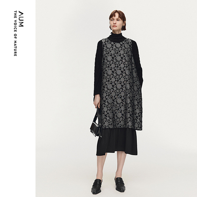 【FaFa裙】AUM噢姆2026年春季新款肌理提花绒背心连衣裙黑色长裙
