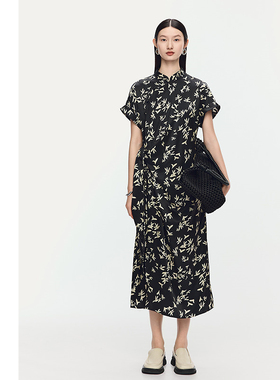 【FaFa裙】AUM噢姆2025年夏季新款桑蚕丝中式斜襟黑色连衣裙长裙