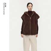 商场同款 AUM噢姆2025年冬季 新款 仿皮毛无袖 连帽宽松马甲外套