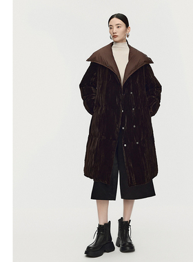 【双面穿羽绒服】AUM噢姆2025年冬季新款丝绒连领长款翻领羽绒服