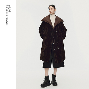 【双面穿羽绒服】AUM噢姆2025年冬季新款丝绒连领长款翻领羽绒服