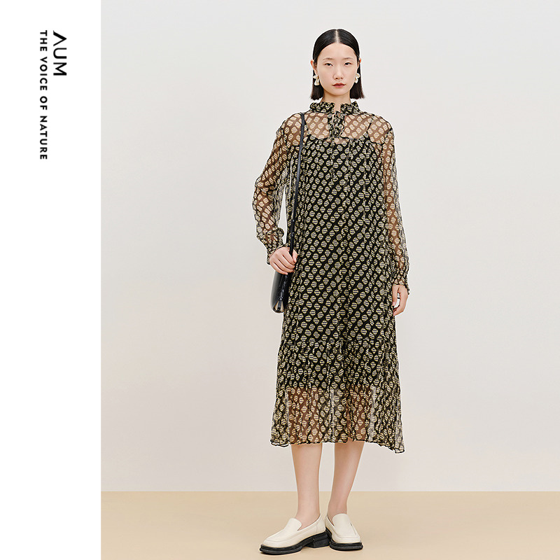 春季新款AUM桑蚕丝真丝连衣裙女