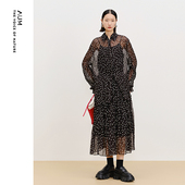 黑色半身裙女 浪漫雪纺印花波点宽松衬衫 轻松套装 AUM噢姆春季