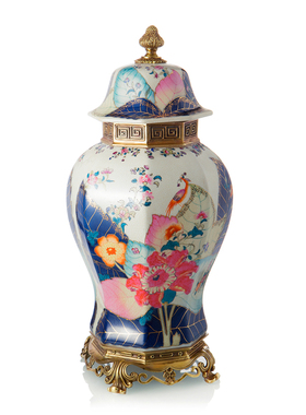 蒂高美居 奢华家居客厅装饰盖坛欧式陶瓷镶铜收纳储物罐 83-1252L