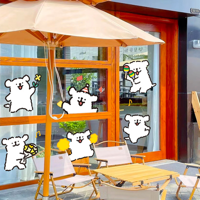 ins风创意可爱卡通贴纸甜品店铺玻璃门橱窗布置线条小狗静电贴纸