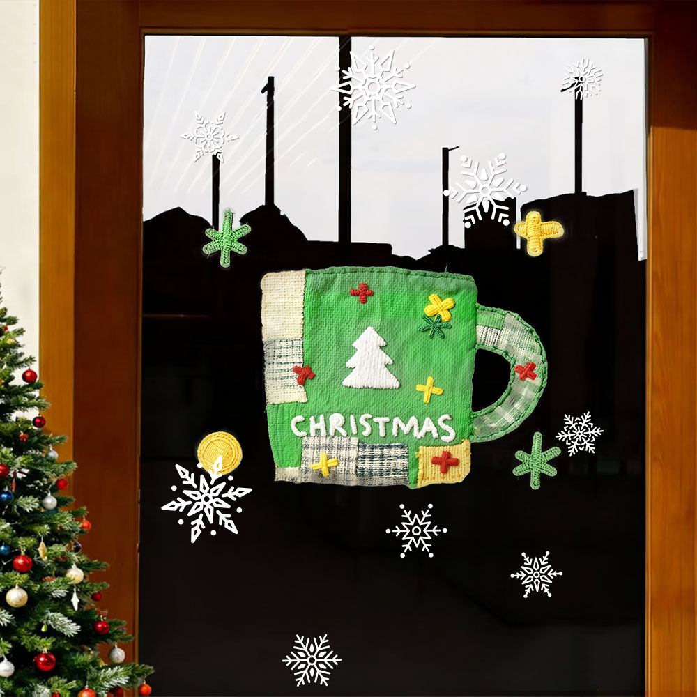 2026新年圣诞节装饰贴纸玻璃门贴商铺布艺静电橱窗布置窗贴画窗花