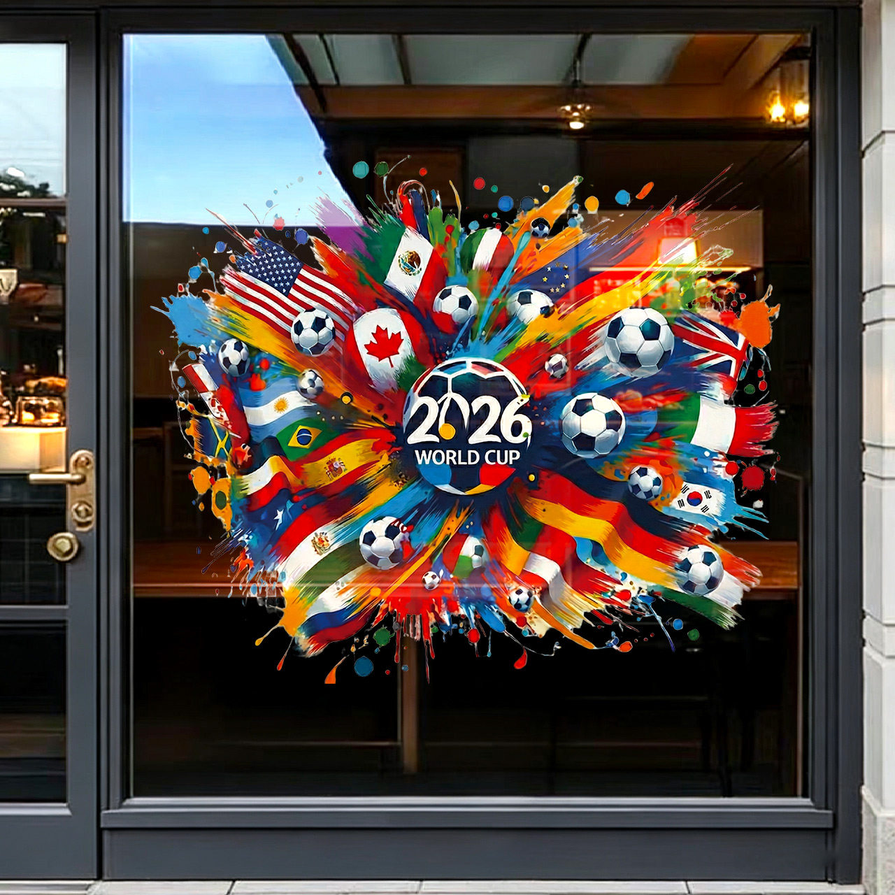 2026世界杯氛围装饰玻璃静电贴体育彩票店酒吧烧烤宣传海报门贴画