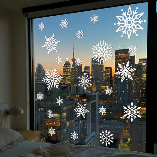 圣诞节装饰雪花静电贴画场景布置玻璃门贴橱窗新年装饰品圣诞贴纸