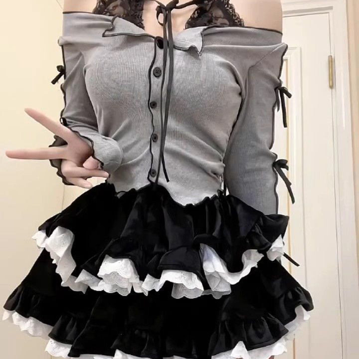 芭蕾半身裙女春秋冬荷叶边少女高腰半身裙显瘦公主双层蓬蓬蛋糕裙