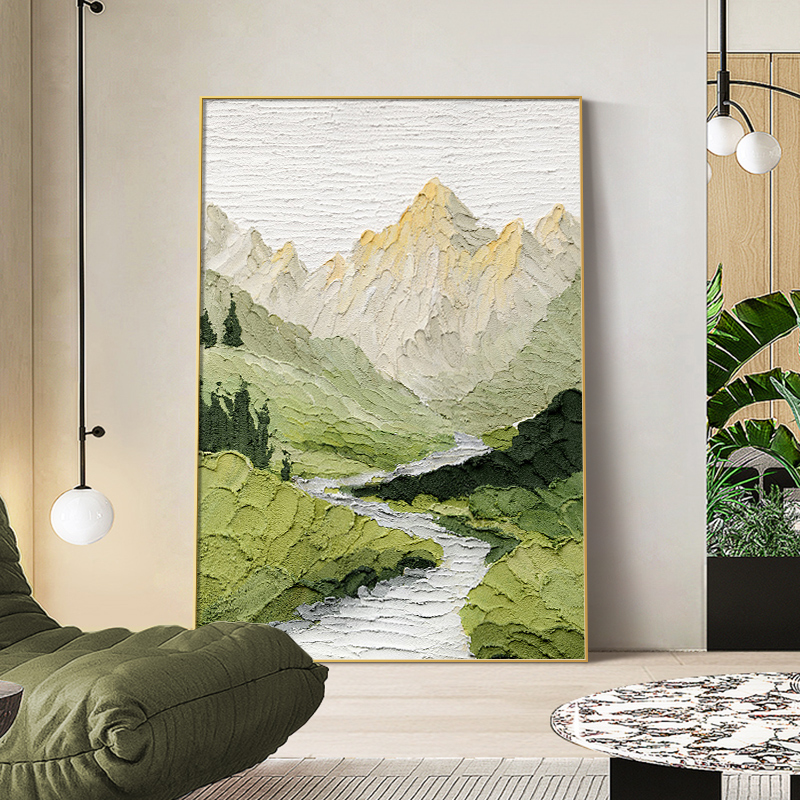 现代简约玄关装饰画高级感抽象手绘油画侘寂风沙发背景墙落地挂画