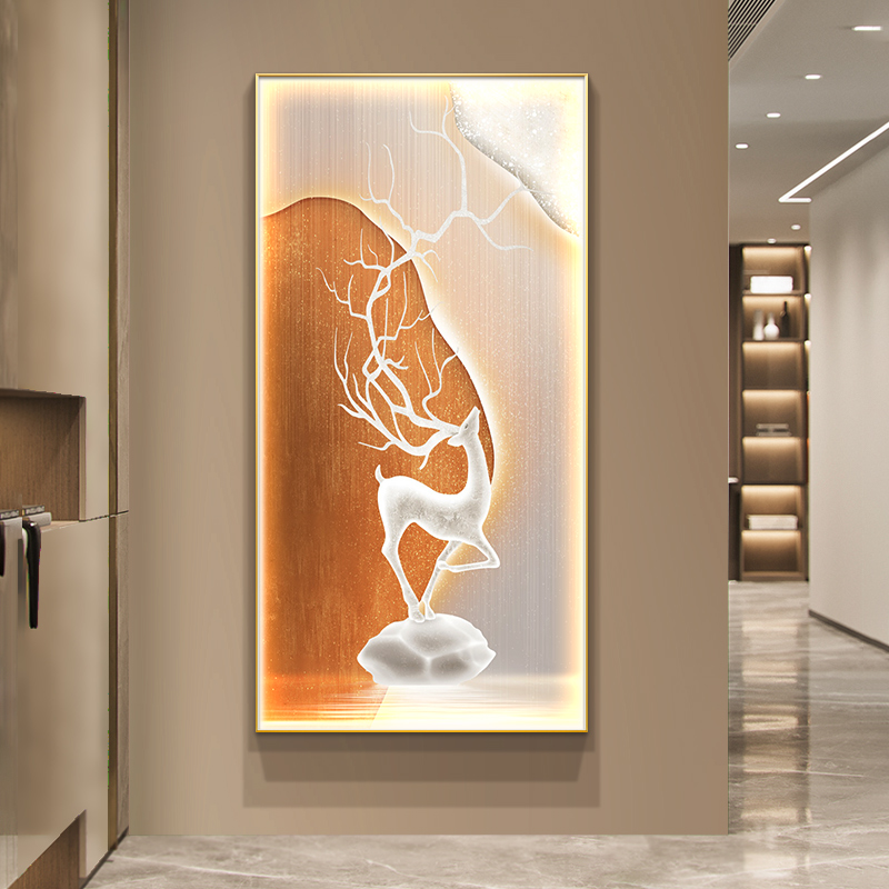 石来运转入户玄关装饰画现代轻奢福鹿走廊挂画抽象高级感玄幻壁画
