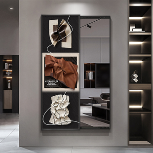 2025新款玄关推拉隐藏式全身镜装饰画 画翻开 全身镜可关闭镜子挂