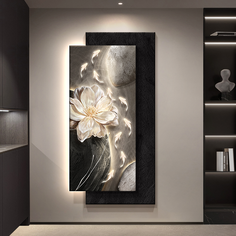 2025新款轻奢玄关九鱼图装饰画入户正对门挂画走廊过道尽头壁画