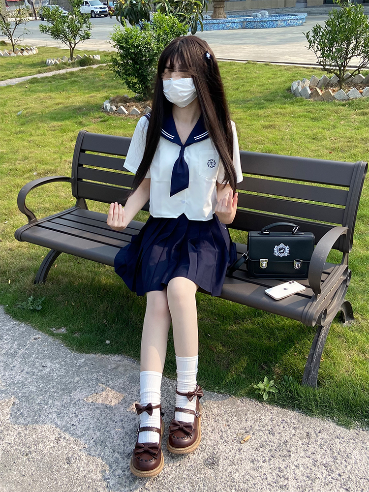 原创jk制服短袖水手服套装学生装日系可爱显瘦短款上衣衬衫女夏季