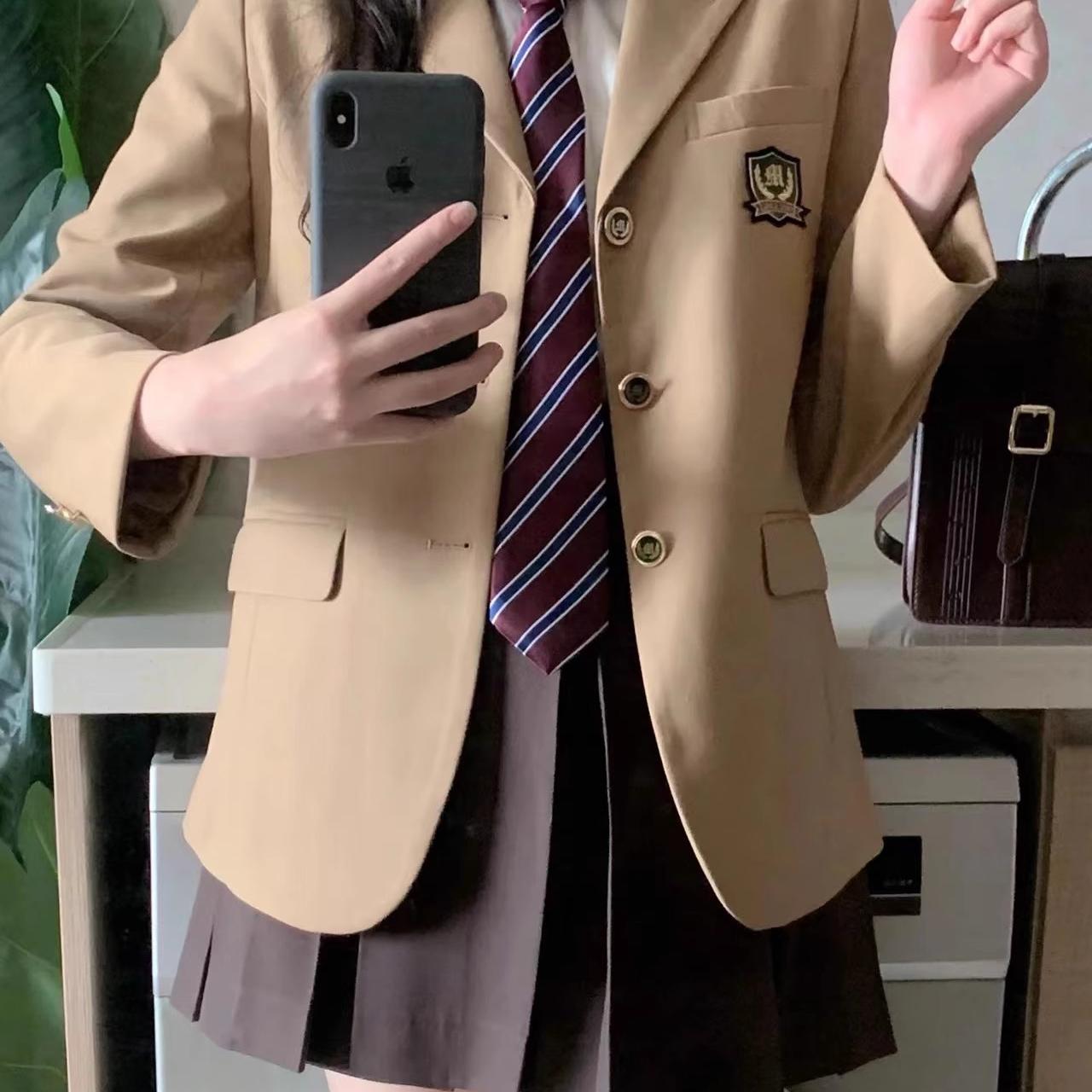 原创校供学院风驼色西服JK制服