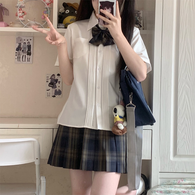 原创风琴褶jk短袖学院风基础款衬衫制服秋夏女生百搭白色衬衣日系