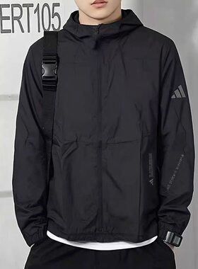 adidas CITYLIGHTWEIGHT 连帽休闲运动时尚夹克 男款 黑色JZ8401