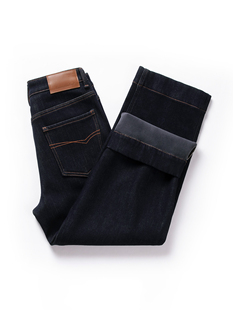 深蓝色加绒直筒牛仔裤女小个子2025年冬季新款加厚保暖九分休闲裤