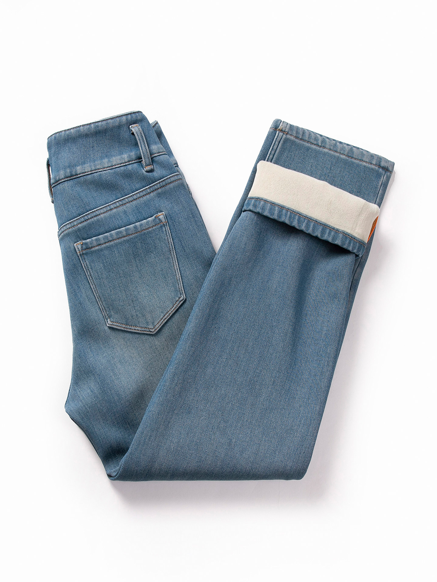 浅色高腰加绒直筒牛仔裤女2025冬季新款四面弹加厚保暖法棍烟管裤