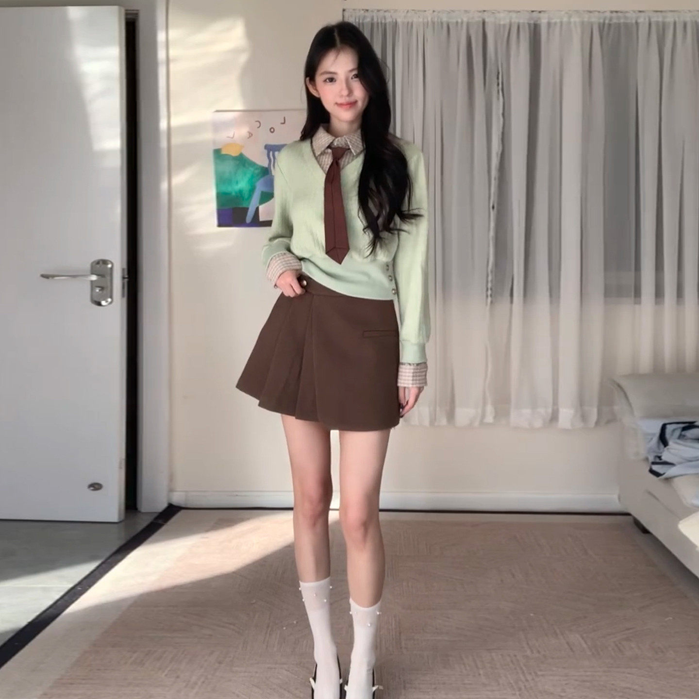 小个子学院风韩系巨好看穿搭一整套装毛衣连衣裙子女早春2026新款