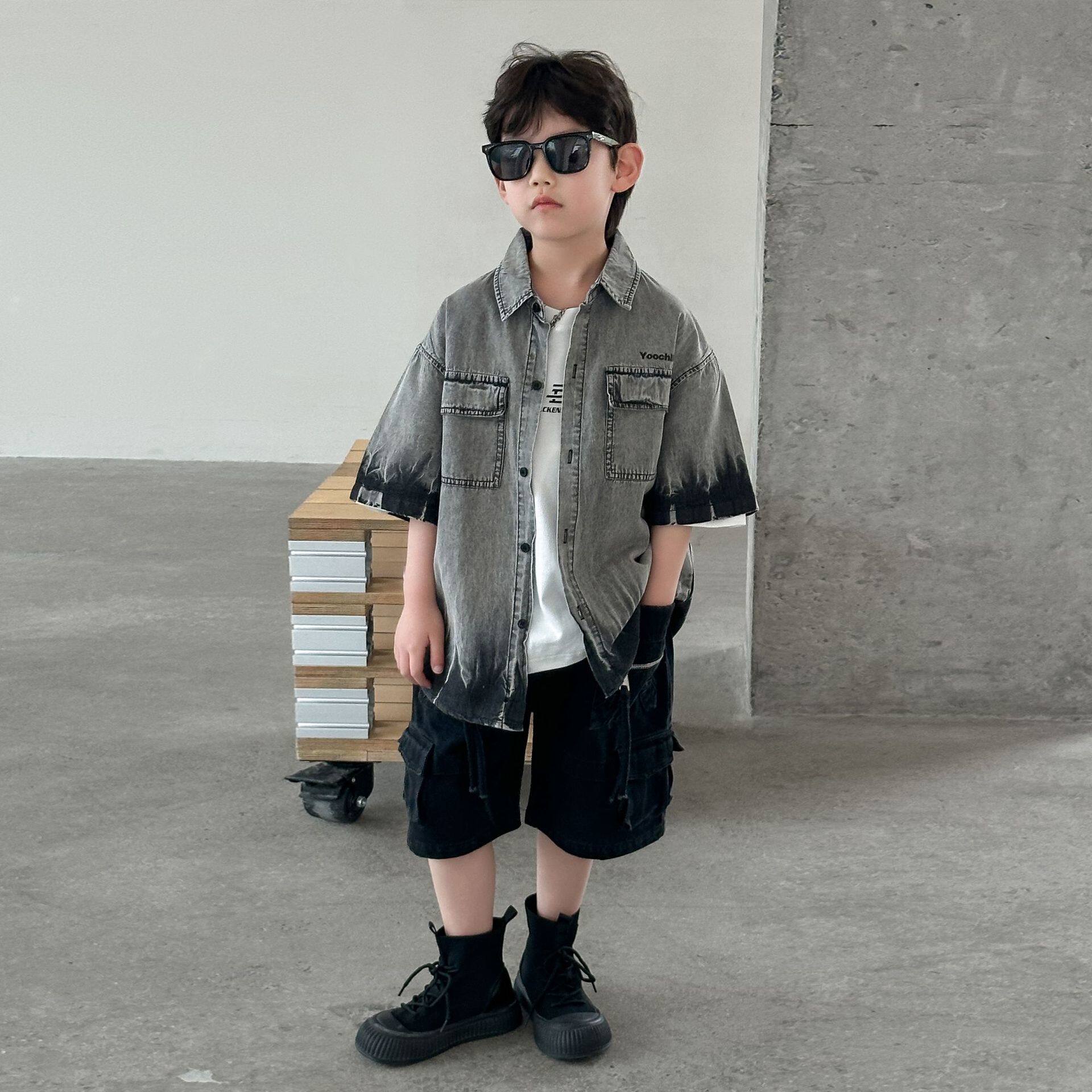 男童夏季牛仔衬衫2025夏新款儿童韩版牛仔衣短袖男孩童装上衣外套