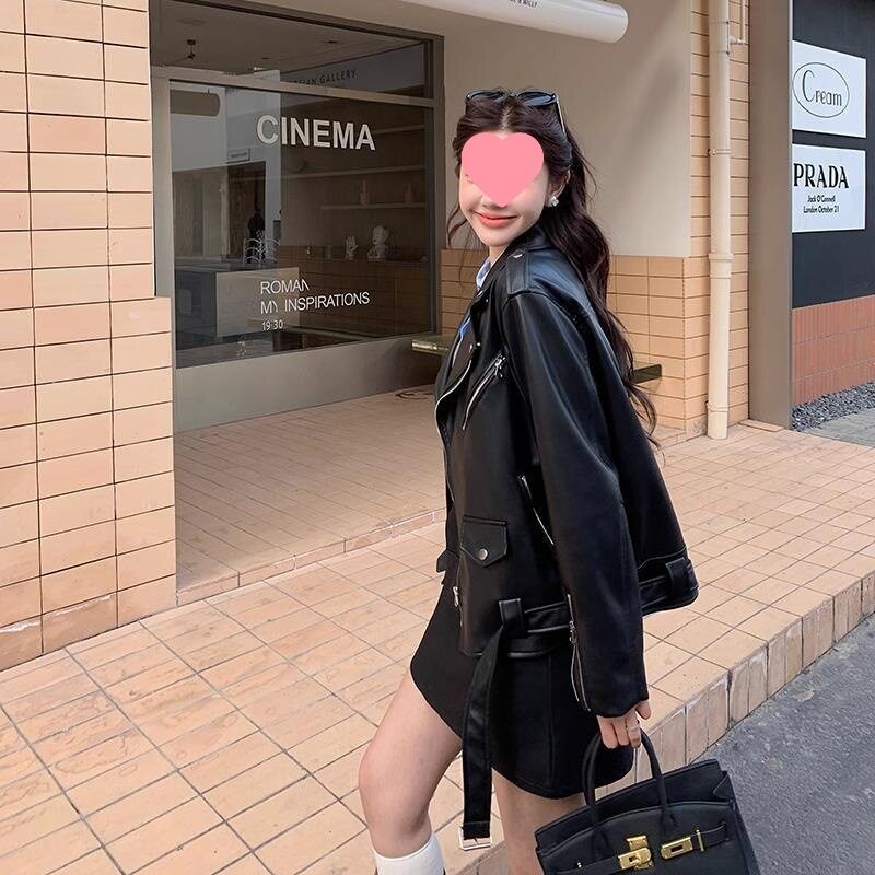 2025秋冬新款休闲显瘦黑色皮衣外套女宽松夹克PU皮气质机车服百搭