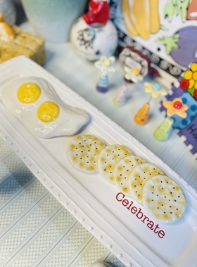 外贸手绘糕点饼干奶酪陶瓷摆件金丝熊造景装饰