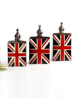 外贸做旧美式旗帜储物罐子糖果罐饼干罐摆件装饰品花瓶客厅装饰