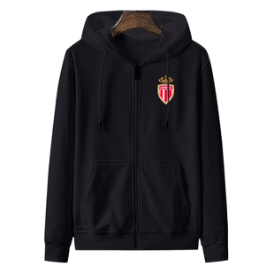 摩纳哥俱乐部红白军欧冠法甲足球迷队服拉链开衫卫衣男女连帽外套